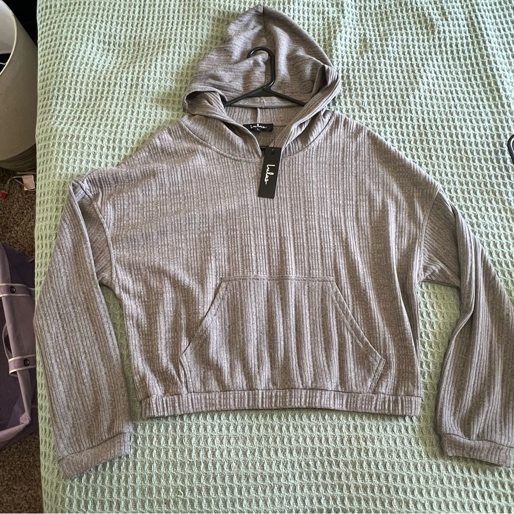 NWT Lulu's Gray Ribbed Hoodie
